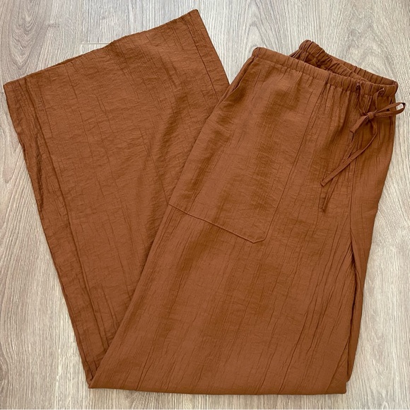 Zara Textured Wide Leg Pants Size Large - New - Picture 6 of 7